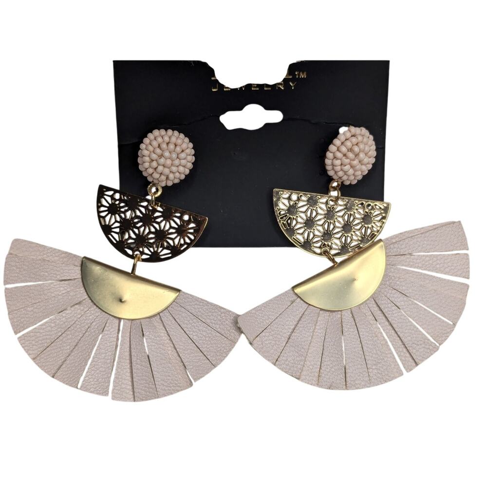 nOir Jewelry Pink Faux Leather Fan Earrings - Picture 3 of 5